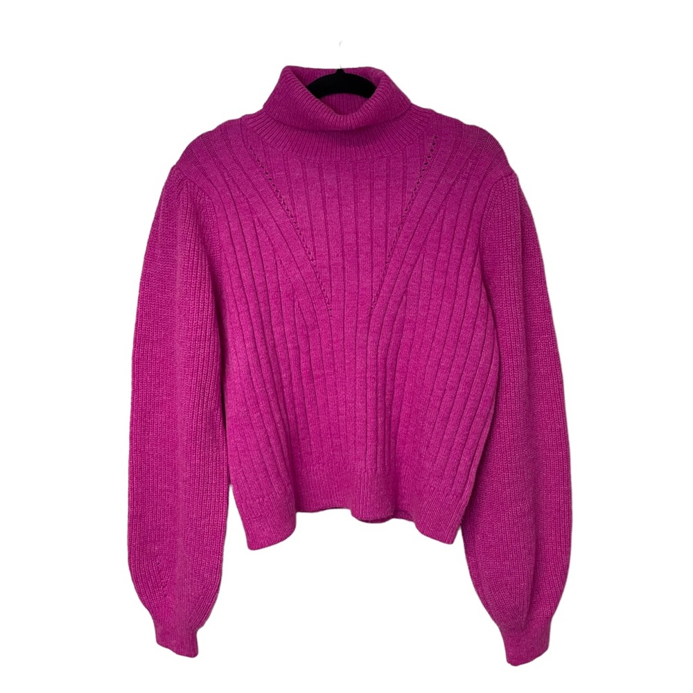 &Merci Hot Pink Fuchsia Balloon Sleeve Mock Neck Sweater Large